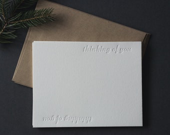 Set of four {thinking of you} letterpress flat cards / stationery sets / blind impression / blind deboss / note cards / printed by hand
