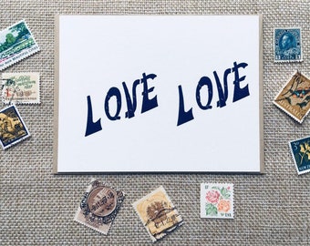 Love...Love - letterpress print / anniversary / wedding / blue / wall decor / gift idea / give love / love x 2 / double the love