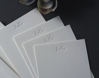 Set of four letterpress flat cards {hello} /  stationery sets / blind impression / blind deboss / note cards / notes / printed by hand