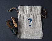 Surprise - question mark letterpress printed on linen pouch / bag / gift bag / party favour / secret / guess what / printed on fabric