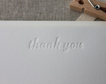 Set of four letterpress flat cards {thank you} /  stationery sets / blind impression / blind deboss / note cards / notes / printed by hand