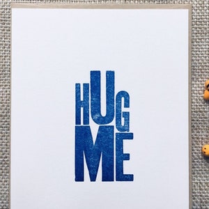Hug Me - Letterpress Print / Wood Type / Blue Ink / Wall Decor ...