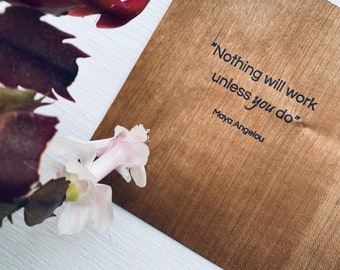 Maya Angelou quote - letterpress print on wood veneer (walnut) / quote print / wall decor / courage / inspiration / printed on wood