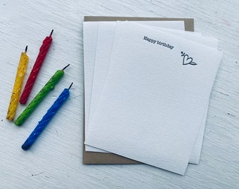 Set of four letterpress flat cards {happy birthday}/  stationery sets / note cards / printed by hand / canvas paper