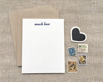 Set of four letterpress flat cards {much love} / stationery sets / note cards / much love / Valentine's / printed by hand