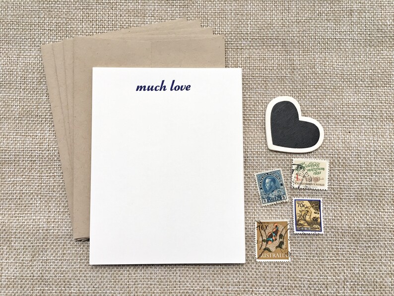 Set of Four Letterpress Flat Cards much Love / Stationery Etsy