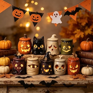 Custom Monster Ceramic Tealight Lantern, Handmade Halloween Candle Holder, Lead Free Pottery, Cottagecore Fall Spooky Decor, Halloween Gift