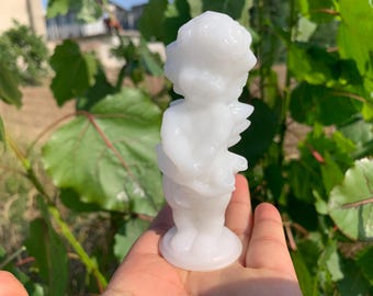 Witte jadekristallen engel: natuurlijk kwartssnijwerk, woondecoratie (99 x 38 mm)