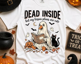 Comfort Colors Dead Inside Teacher Halloween shirt, Books Lover Halloween Gift, Cute Little Ghost Shirt, Spooky Season, Ghost Coffee Shirt