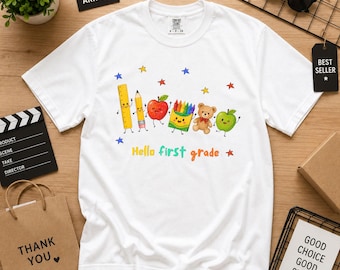Comfort Colors® Hello First Grade Shirt, First Day of School Shirt, Back To School Shirt, 1st Grade Student Shirt, Teacher Bracelet Shirt