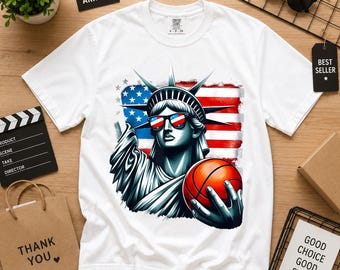 Comfort Colors® Independence Day 4th of July Statue of Liberty Basketball T-Shirt