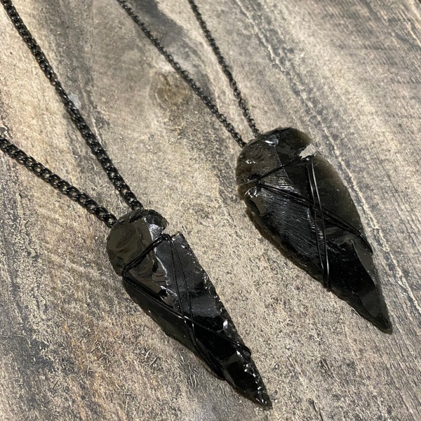 obsidian arrowhead mens necklace black arrowhead necklace gemstone jewelry masculine pendant success Native American tribal boho father son