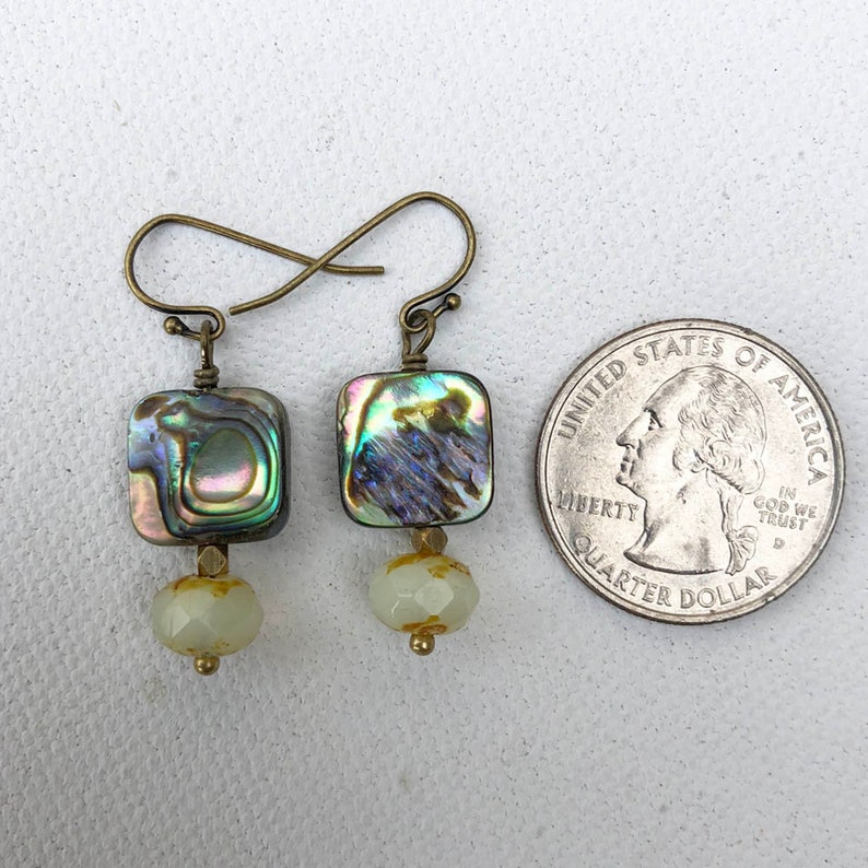CLASSIC ABALONE EARRINGS Mothers Day Gift Birthday Present Abalone Shell Earrings Modern Boho Earrings Brass Abundance Earrings