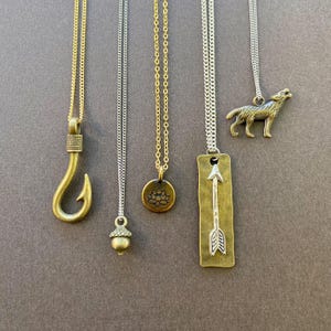 Chain Charm Necklace Meaningful Gift Him Boxed Jewelry Her Brass Charm Necklace Layered Chain Birthday Gift Guy Bohemian Jewelry Groomsman