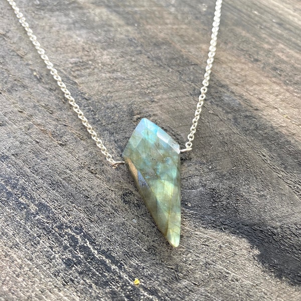 geometric labradorite necklace elegant intuition crystal positive energy stone pendant self care modern boho pendant manifestation gift mom