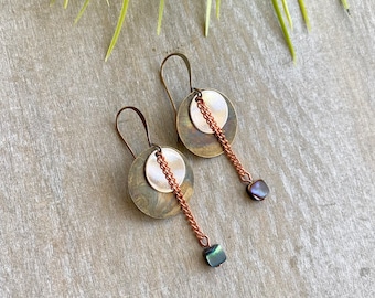 modern art abalone earring simple minimalist geometric earring energy protection shell mixed metal circle symbolic eternity holistic healing