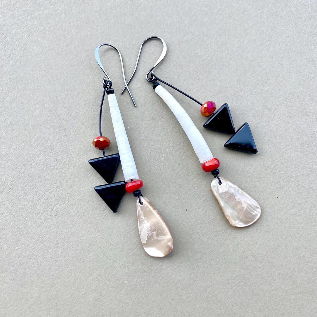 Native Abalone Shell Beaded Earrings: American Indian Two Strand ...