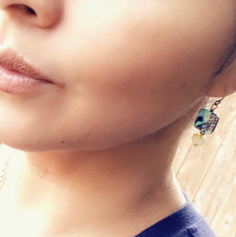 CLASSIC ABALONE EARRINGS Mothers Day Gift Birthday Present Abalone Shell Earrings Modern Boho Earrings Brass Abundance Earrings