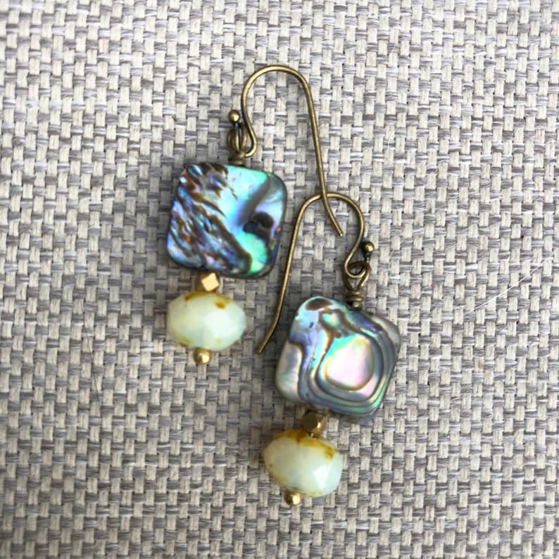 CLASSIC ABALONE EARRINGS Mothers Day Gift Birthday Present Abalone Shell Earrings Modern Boho Earrings Brass Abundance Earrings