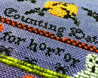 Finished Cross Stitch Halloween Decoration Sampler Counting Bats Wall Art Embroidery Stitching Complete