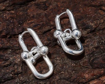 Pendientes de aro pequeños de plata de ley / Joyería geométrica moderna hecha a mano