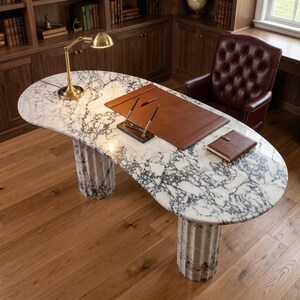 Custom Calacatta Viola Marble Table - Large Stone Office Desk image 9