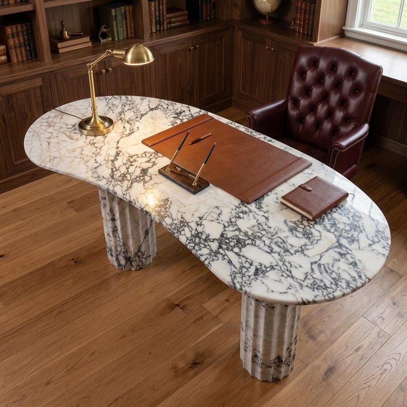 Custom Calacatta Viola Marble Table - Large Stone Office Desk image 9