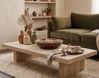 Custom Marble Coffee Table - Modern Travertine Living Room Table