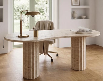 Custom Travertine Table - Natural Large Stone Modern Office Desk