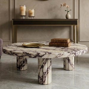 Calacatta Viola Marble Coffee Table, Modern Plinth Base Living Room Furniture