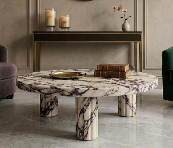 Calacatta Viola Coffee Table - Round Marble Table for Living Room