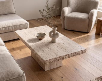 Custom Marble Coffee Table - Modern Travertine Living Room Table