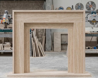 Travertine Fireplace Mantel Surround - Hand-Carved Natural Stone