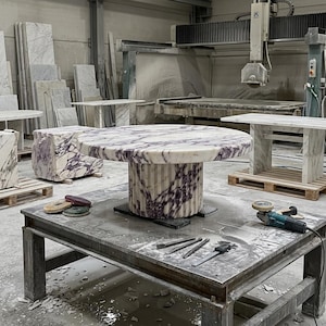Calacatta Viola Marble Coffee Table, Modern Square Coffee Table with Plinth Base, Luxury Living Room Furniture