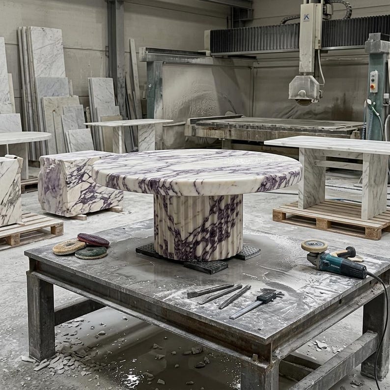 Calacatta Viola Marble Coffee Table, Modern Square Coffee Table with Plinth Base, Luxury Living Room Furniture