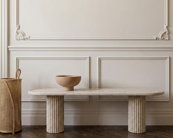Custom Travertine Bench | Modern Stone Entryway Seating | Minimalist Bedroom or Hallway Bench