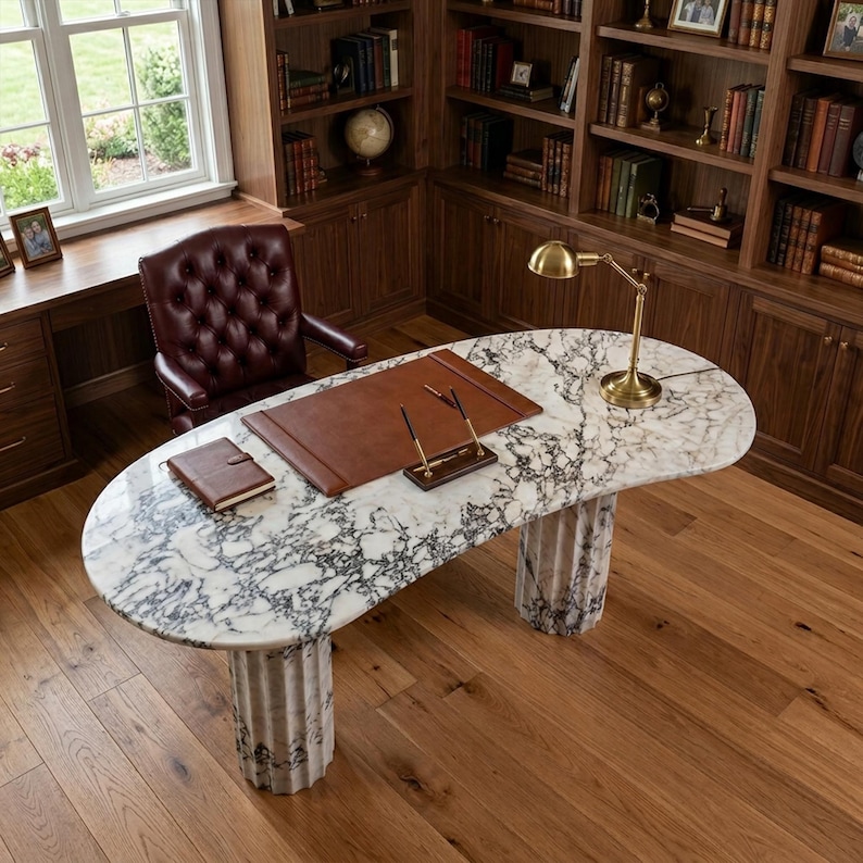 Custom Calacatta Viola Marble Table - Large Stone Office Desk image 11