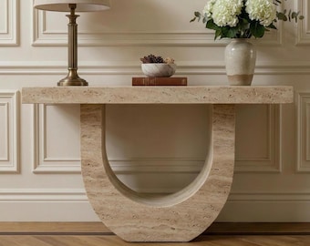 Custom Travertine Console Table | Slim or Thick Modern Entryway Bench | Low Stone Hallway Table