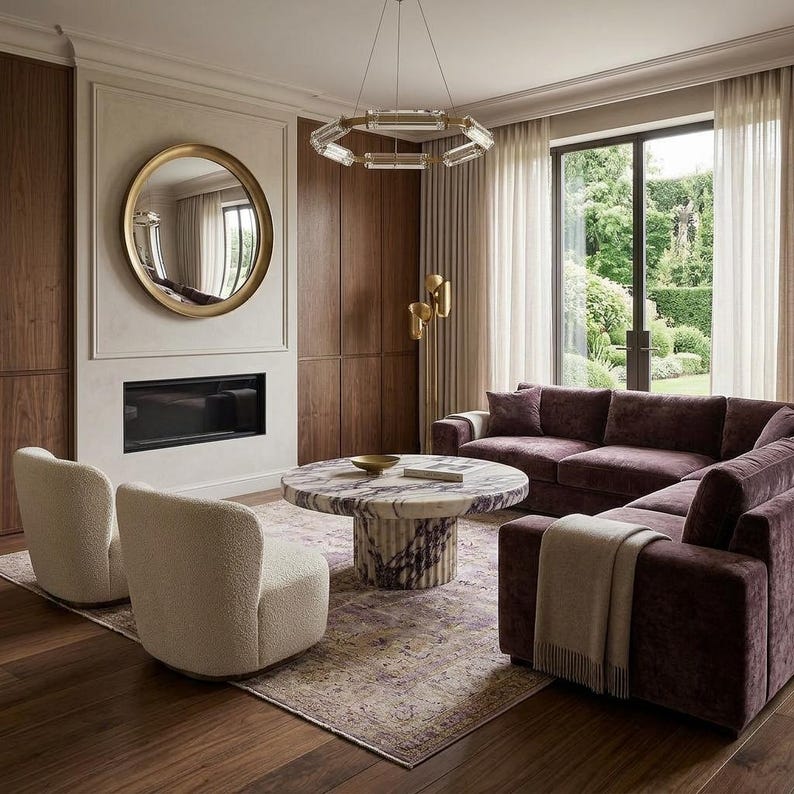 Calacatta Viola Marble Coffee Table, Modern Square Coffee Table with Plinth Base, Luxury Living Room Furniture