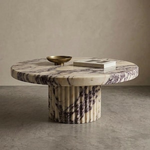 Calacatta Viola Marble Coffee Table, Modern Square Coffee Table with Plinth Base, Luxury Living Room Furniture