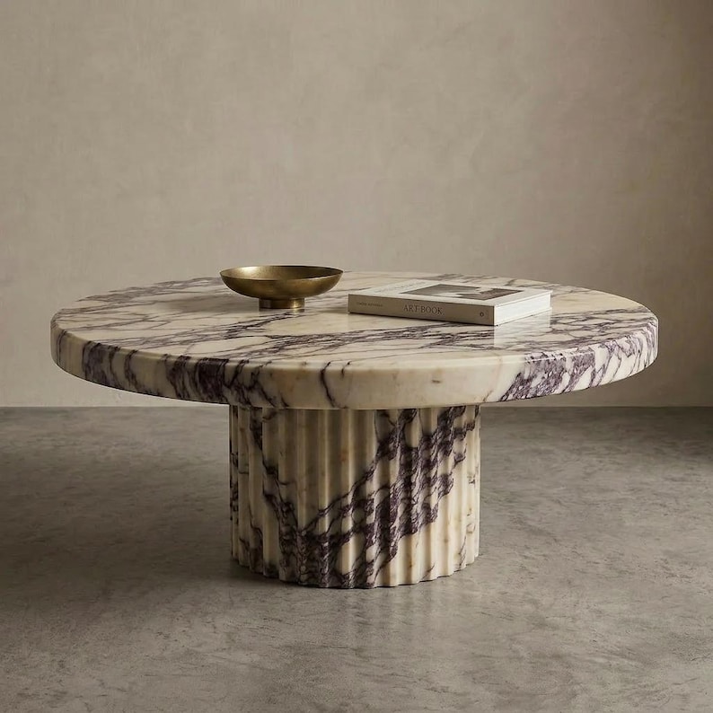 Calacatta Viola Marble Coffee Table, Modern Square Coffee Table with Plinth Base, Luxury Living Room Furniture