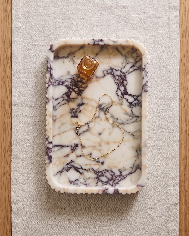 Handcrafted Calacatta Viola Marble Tray – Natural Stone Serving & Vanity Tray - Luxury Home Decor - Gift