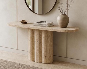 Custom Travertine Console Table | Slim or Thick Modern Entryway Bench | Low Stone Hallway Table