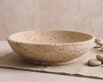 Handcrafted Travertine Serving Bowl – Natural Stone Centerpiece