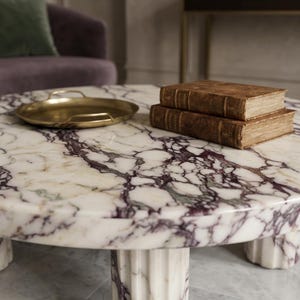 Calacatta Viola Marble Coffee Table, Modern Plinth Base Living Room Furniture