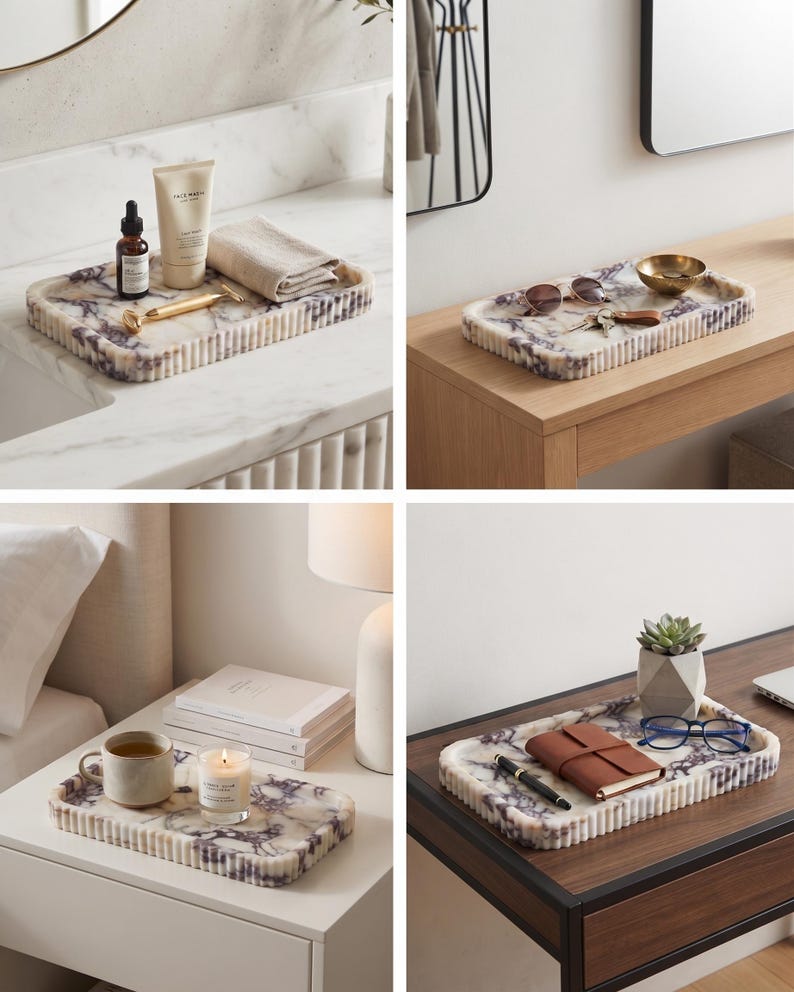 Handcrafted Calacatta Viola Marble Tray – Natural Stone Serving & Vanity Tray - Luxury Home Decor - Gift