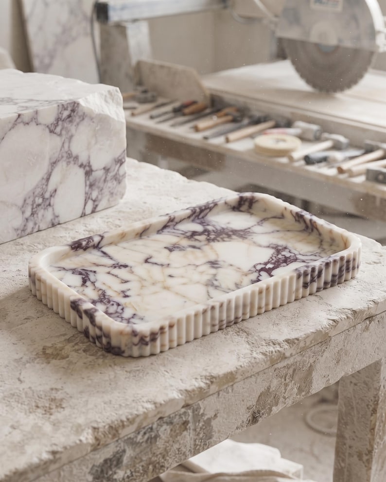 Handcrafted Calacatta Viola Marble Tray – Natural Stone Serving & Vanity Tray - Luxury Home Decor - Gift