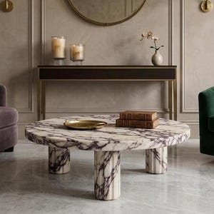 Calacatta Viola Marble Coffee Table, Modern Plinth Base Living Room Furniture
