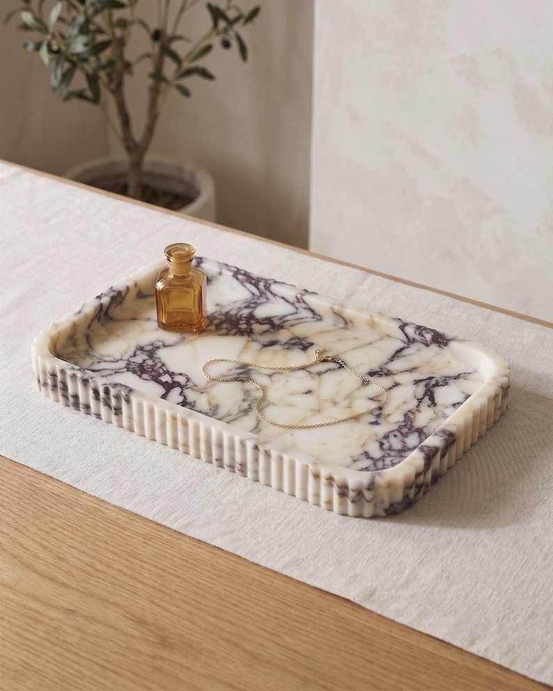 Handcrafted Calacatta Viola Marble Tray – Natural Stone Serving & Vanity Tray - Luxury Home Decor - Gift