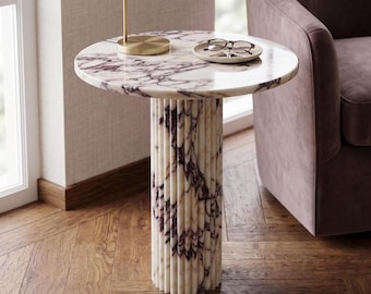 Calacatta Viola Marble End Table - Round Table for Living Room